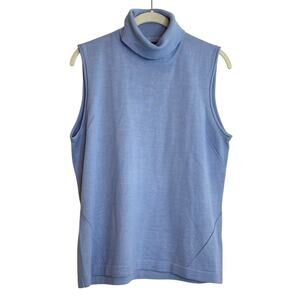 Kasper Womens Sleeveless Shell L Blue Wool Blend Knit Turtleneck Hong Kong Vtg